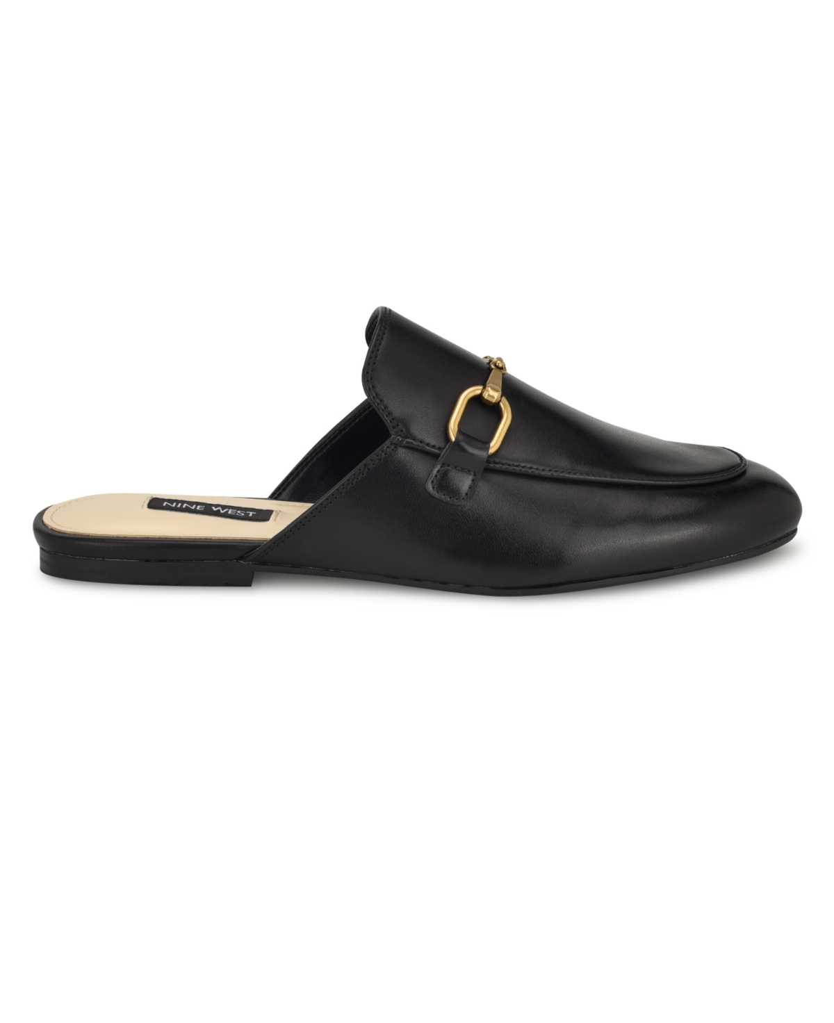 Nine West Women's Bhalya Round Toe Slip-On Flat Casual Mules - Black - Faux Leather