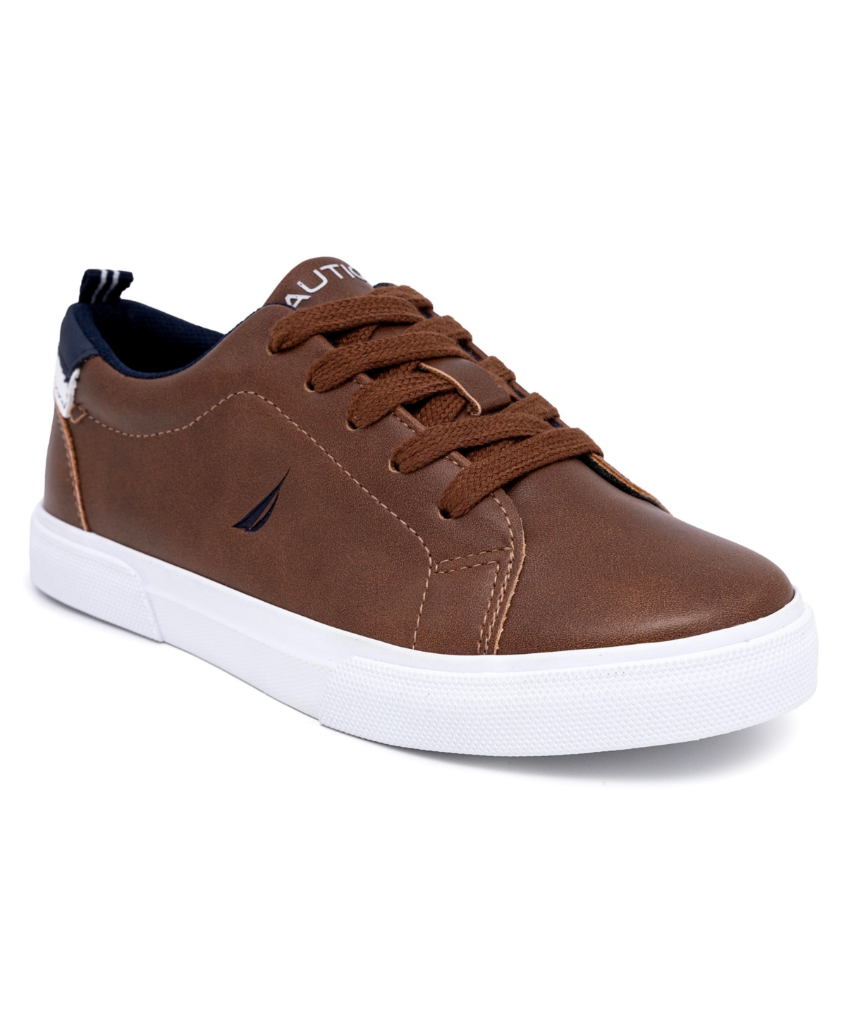 Shop Nautica Little And Big Boys Graves 2 Casual Low Cut Lace Up Sneaker In Tan,navy