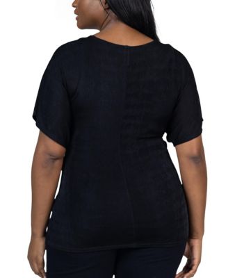 Plus Size V Neck Knot Front Kimono Sleeve Top