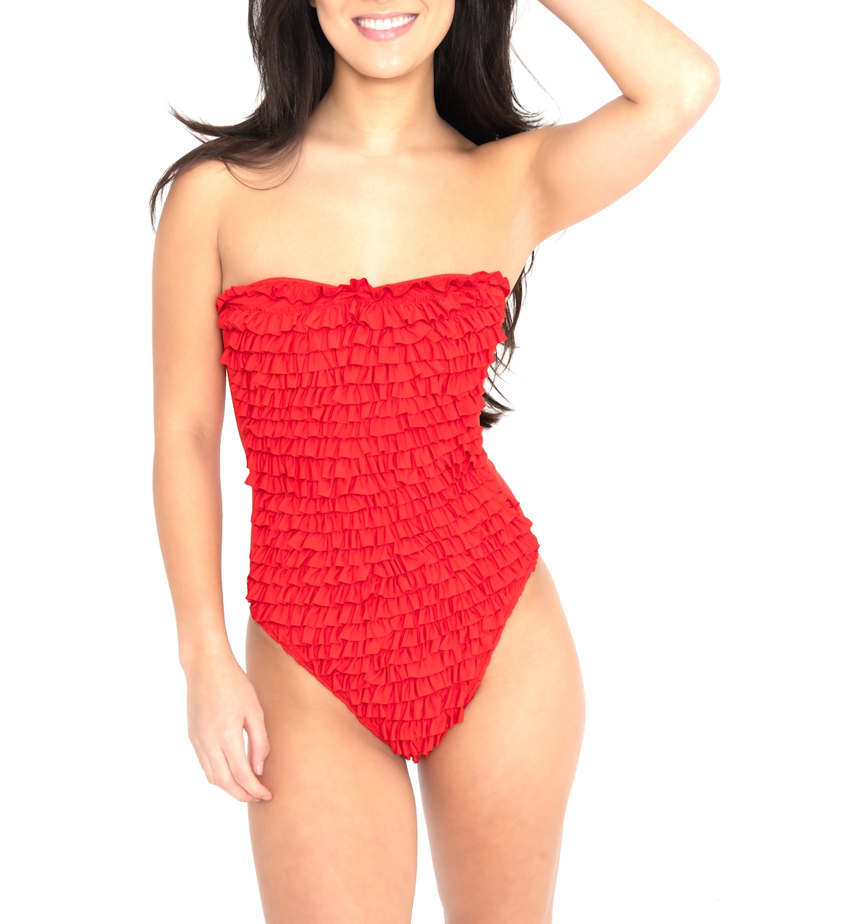 Women's Ruffle One Piece Bandeau Compression Swimsuit - Red