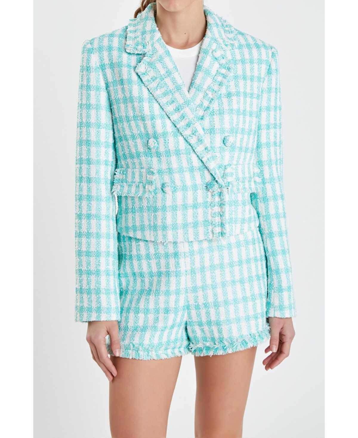 Women's Textured Double Breasted Blazer - Mint
