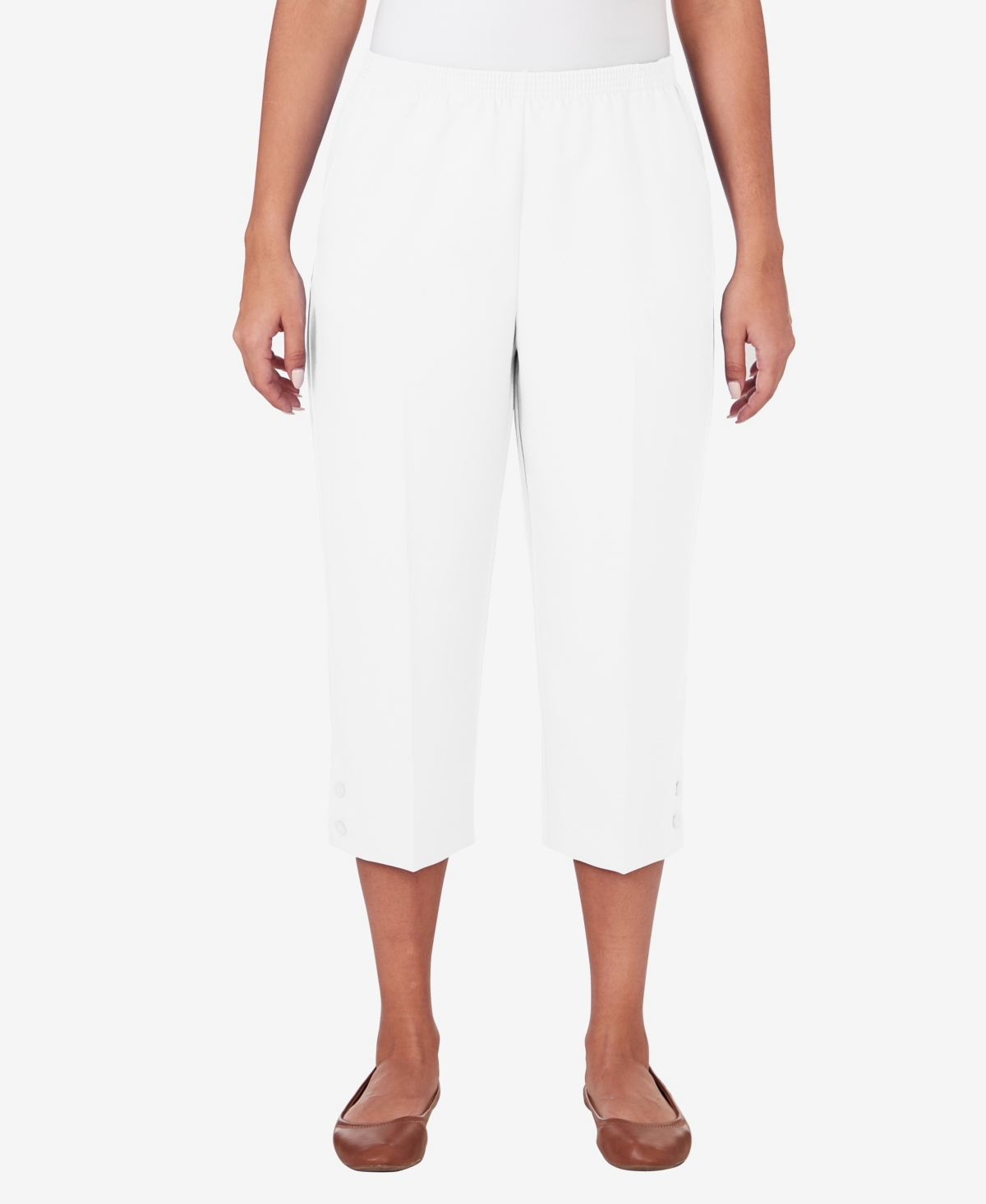 Women's Classic Stretch Waist Accord Capri Pants with Button Hem - White