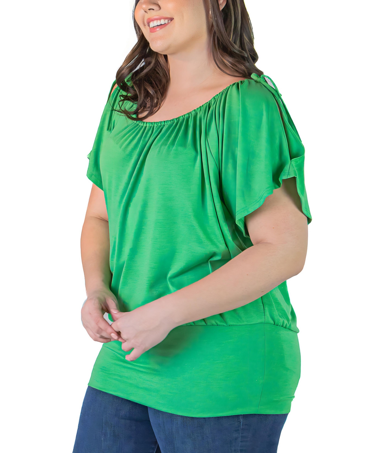 24seven Comfort Apparel Plus Short Sleeve Split Shoulder Top