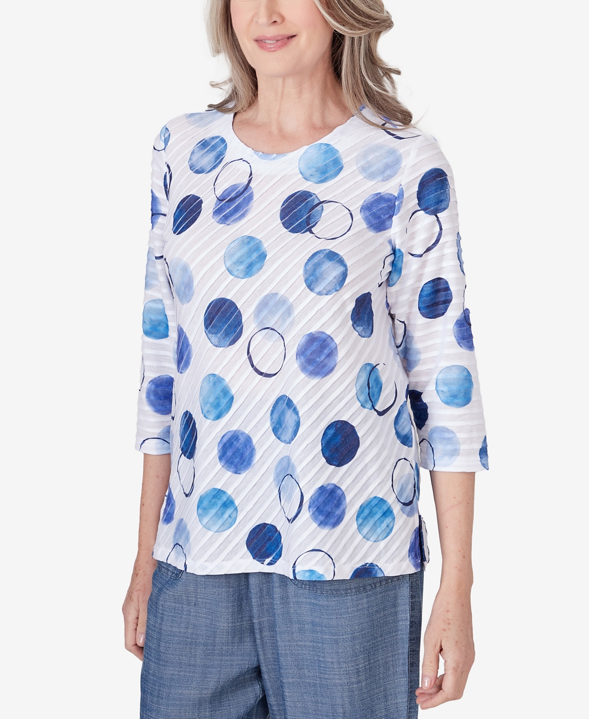 Shop Alfred Dunner Petite Blue Bayou Women's Dotted Three Quarter Sleeve Top In Multi