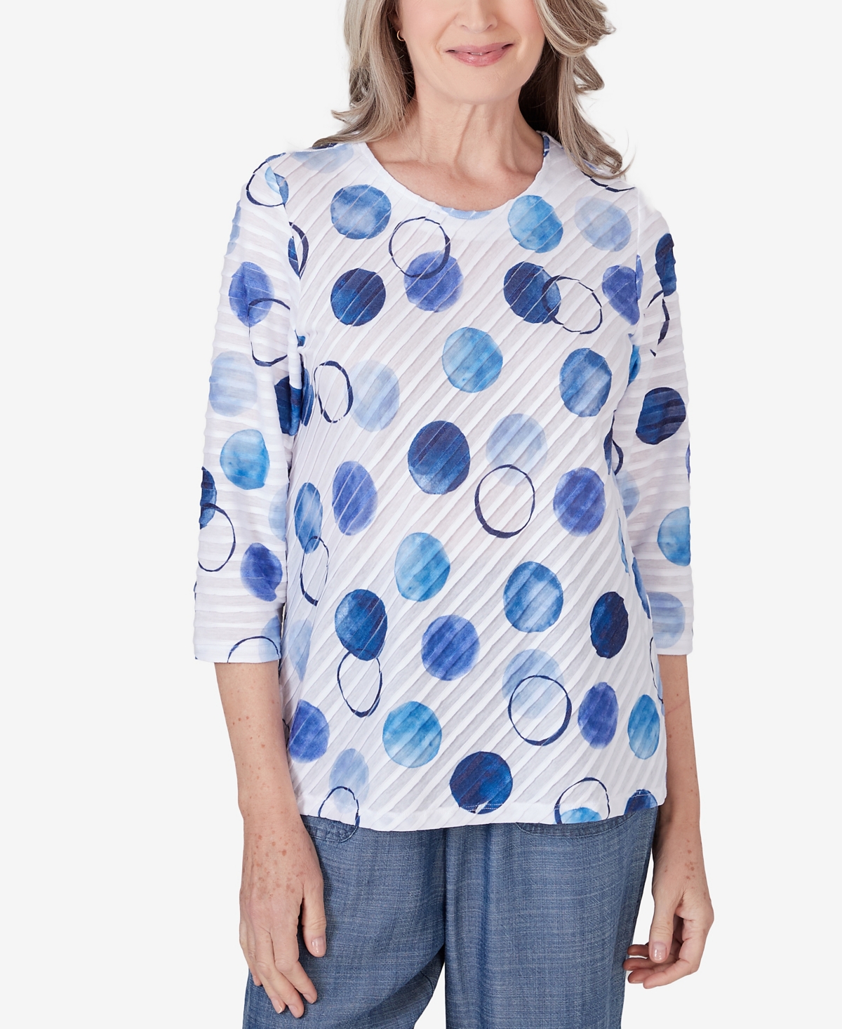 Shop Alfred Dunner Petite Blue Bayou Women's Dotted Three Quarter Sleeve Top In Multi