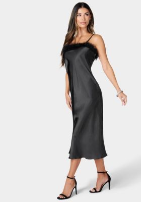 Women's Feather Satin Slip Dress