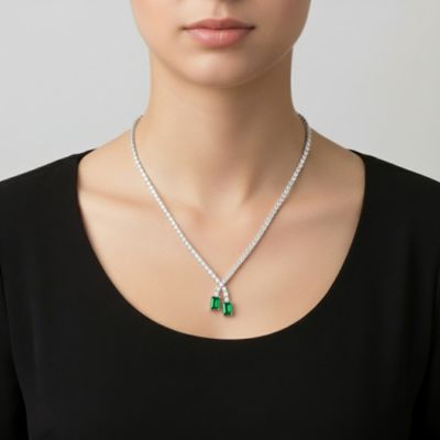 Sterling Silver White Gold Plated with Two-Stone Tennis Chain Collar Necklace