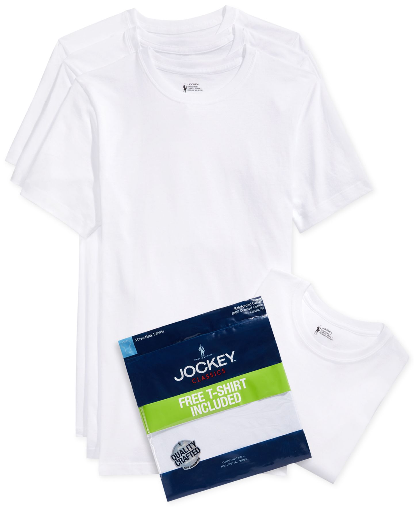 Мужские рубашки Jockey Tagless 3-Pack Crew Neck Undershirts + 1 Bonus, цвет: Белый — фото 2