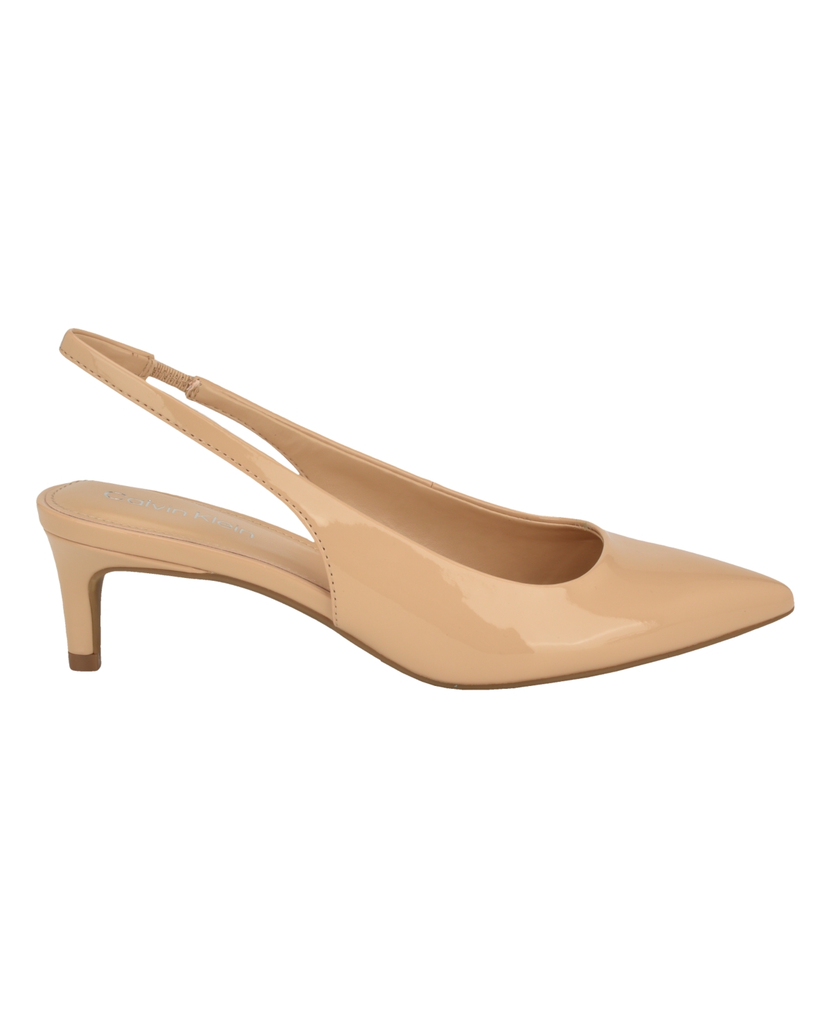 Calvin Klein Dainty Kitten Heel Pointed Toe Slingback Pump In Natural Patent
