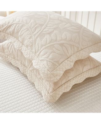 100% Cotton Embroidered Quilted Pillow Shams -Standard