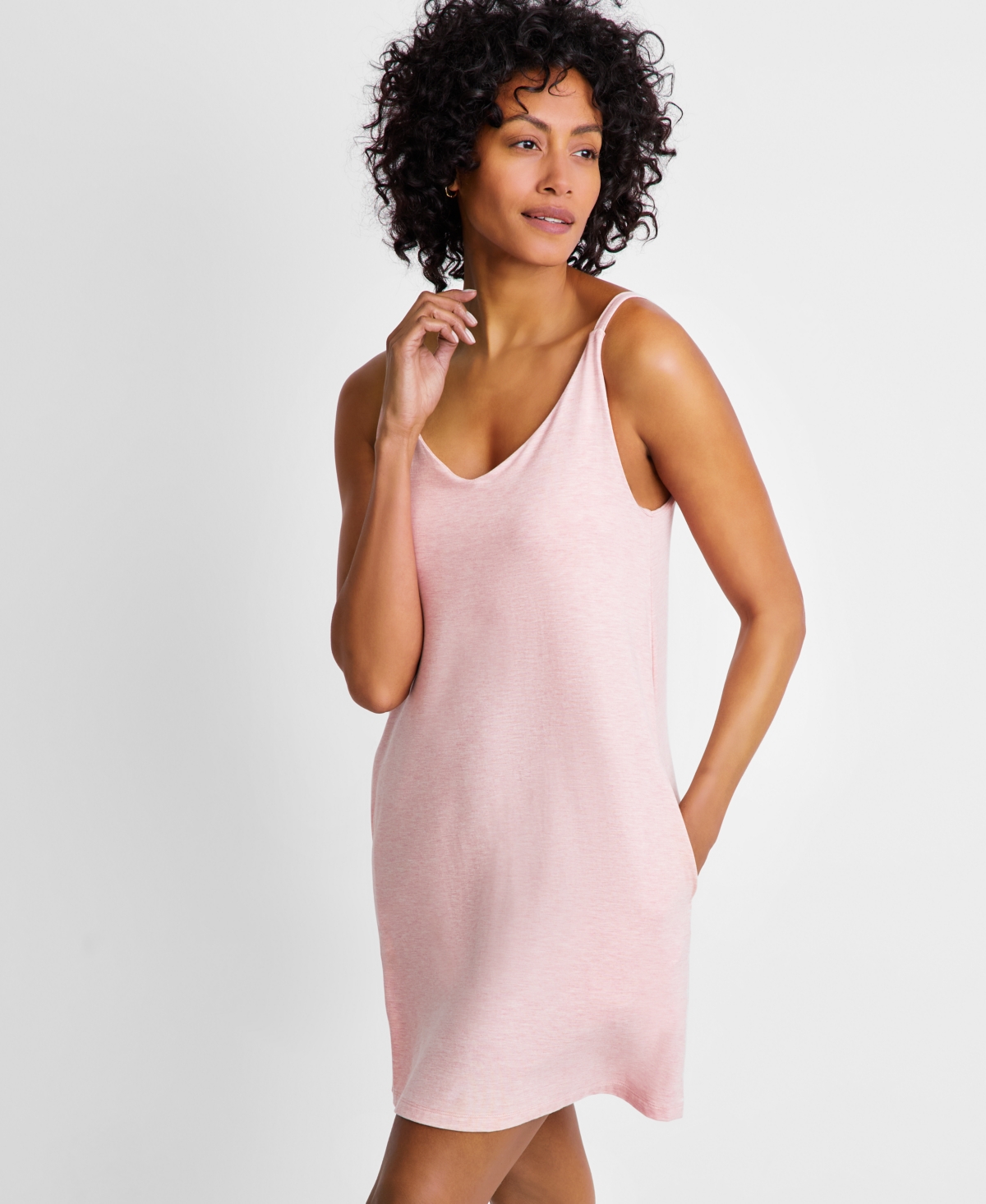 Shop State Of Day Women's Fluid Knit Solid Tank Chemise, Created For Macy's In Soft Blush Heather