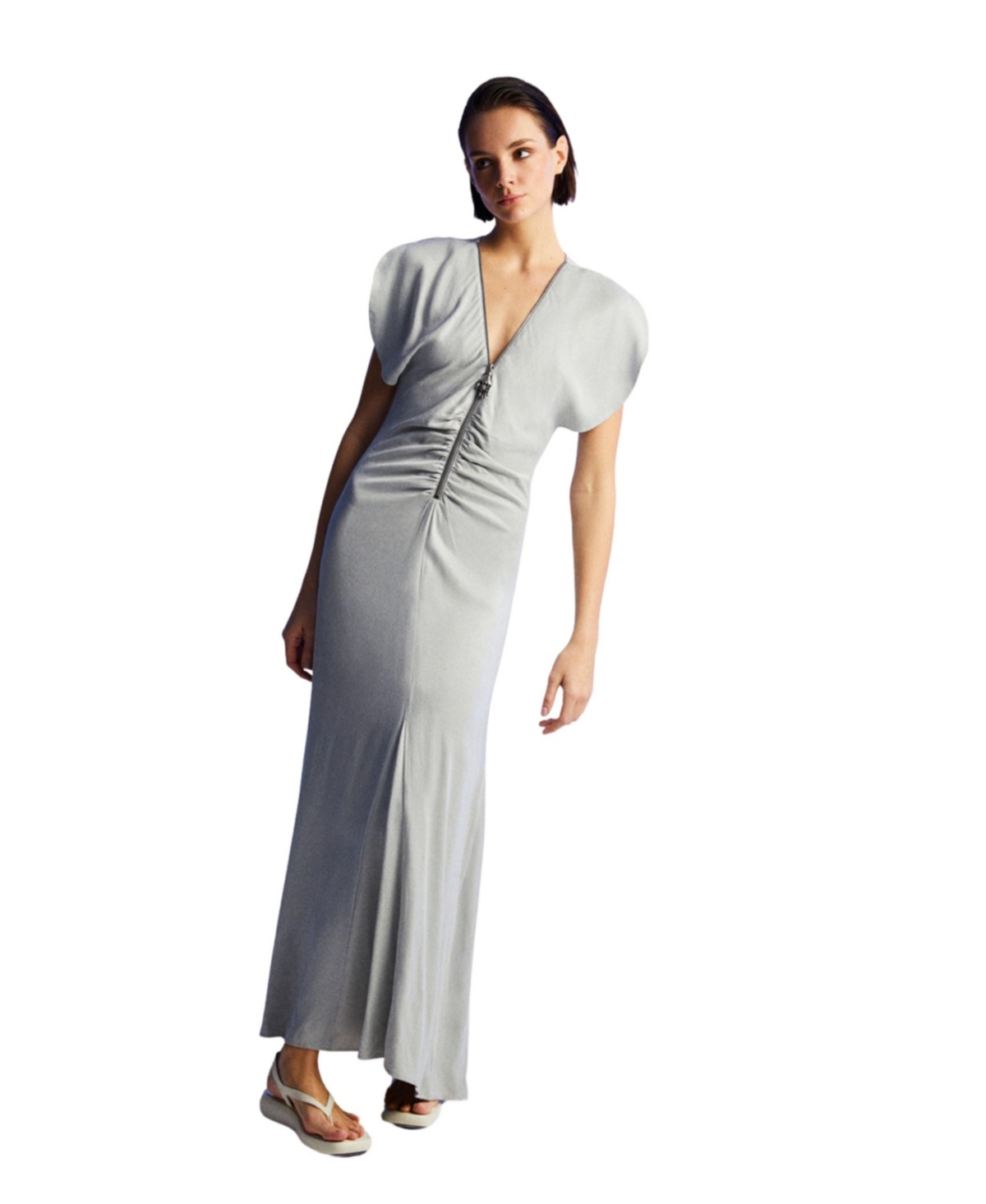 Women's Draped V-Neck Dress - Grey