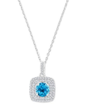 Amethyst & Lab-Grown White Sapphire Square Halo Birthstone Pendant Necklace in Sterling Silver, 16" + 2" extender 