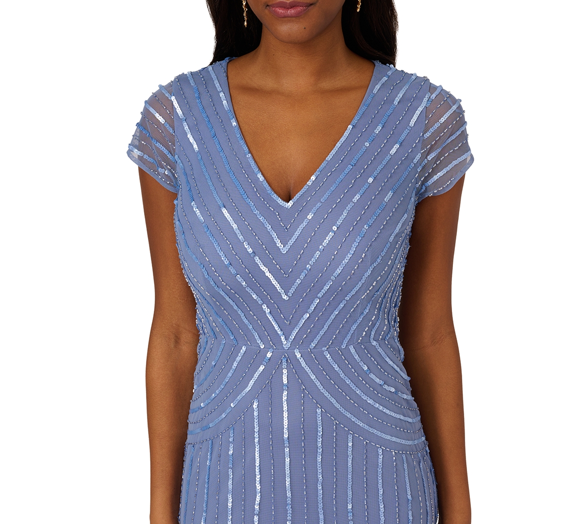 Shop Adrianna Papell Women's Beaded V-neck Mermaid Dress In French Blue