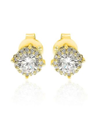 Suzy Levian Sterling Silver Cubic Zirconia Round Halo Stud Earrings