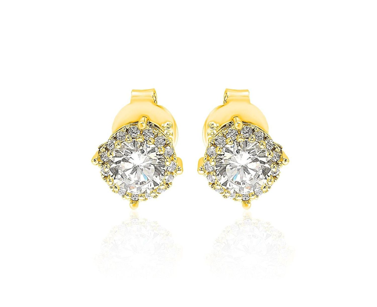 Suzy Levian Sterling Silver Cubic Zirconia Round Halo Stud Earrings
