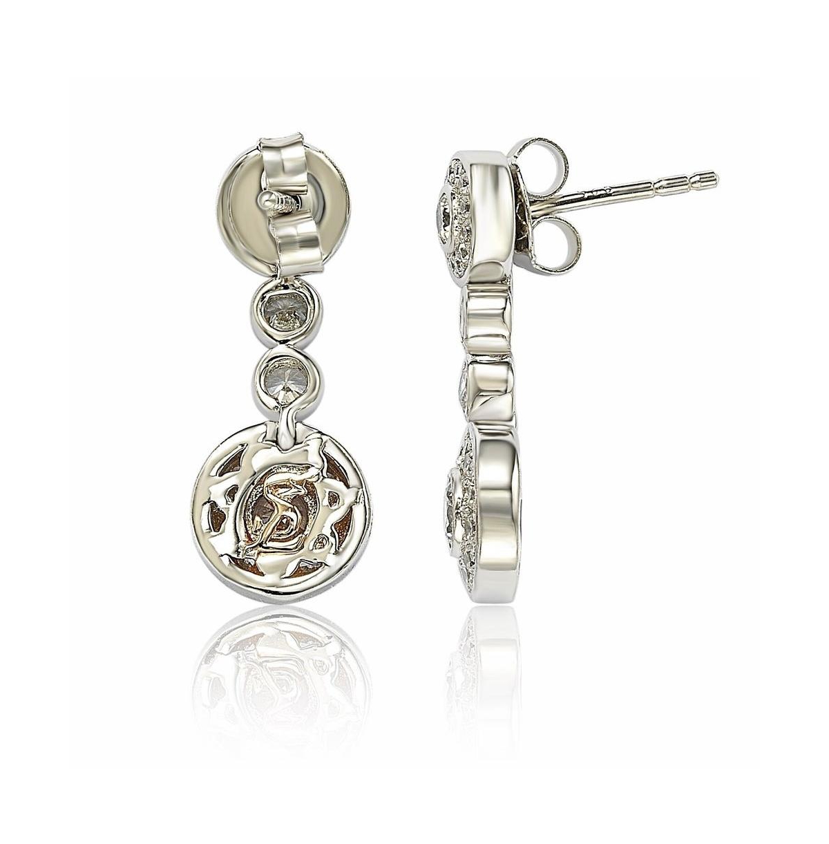 Suzy Levian New York Suzy Levian Sterling Silver Cubic Zirconia Art-Deco Bezel Halo Drop Dangle Earrings