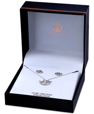 2-Pc. Set Cubic Zirconia Double Heart Pendant Necklace & Matching Stud Earrings in 18k Gold-Plated Sterling Silver, Created for Macy's
