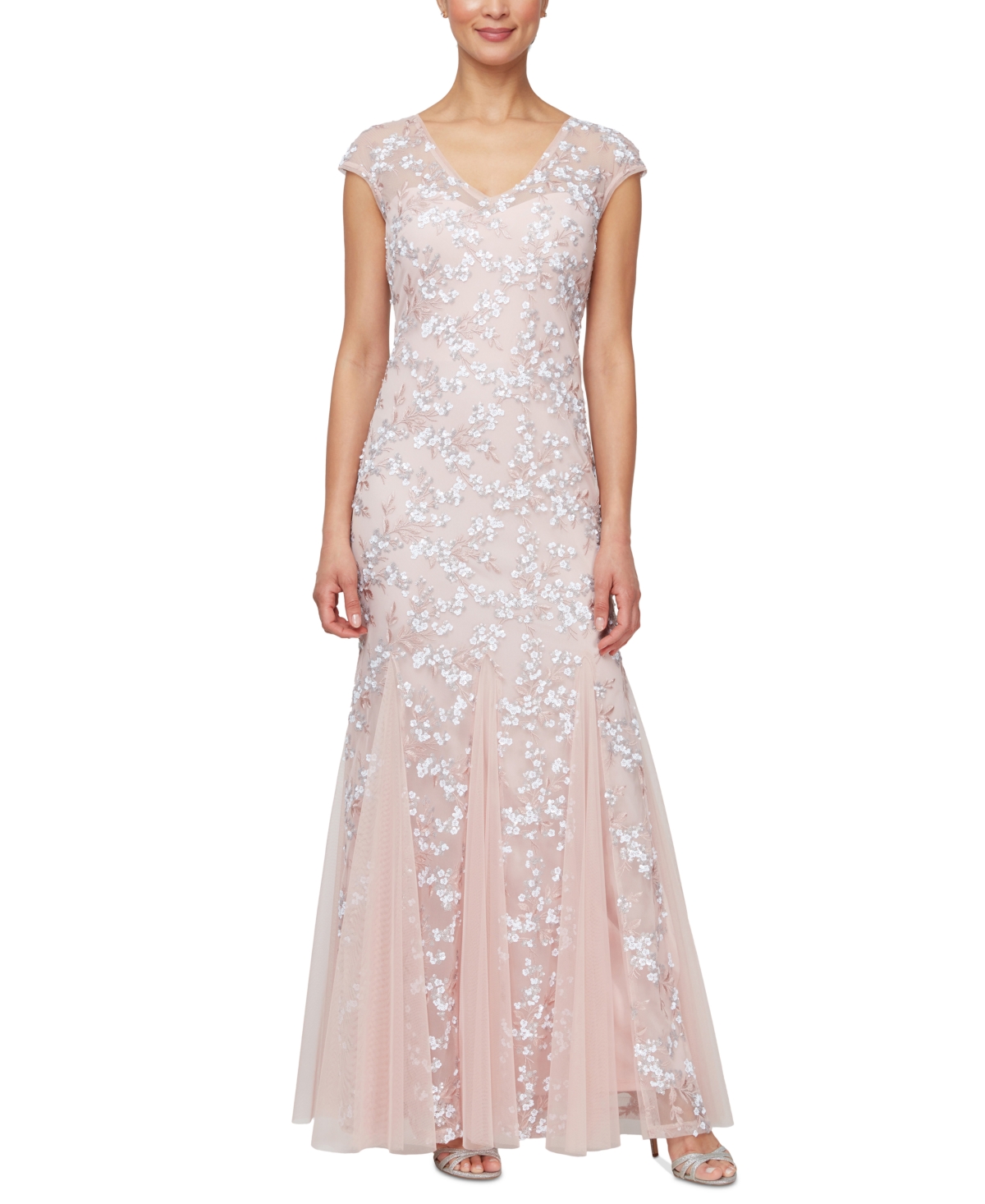 Women's Sequined Embroidered Gown - Shell Pink