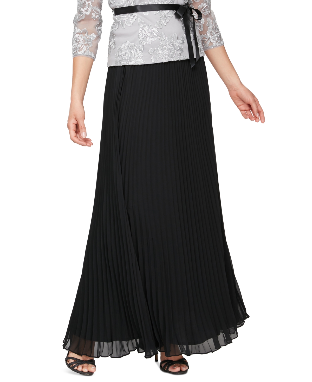 Women's Pleated Chiffon Maxi Skirt - Black