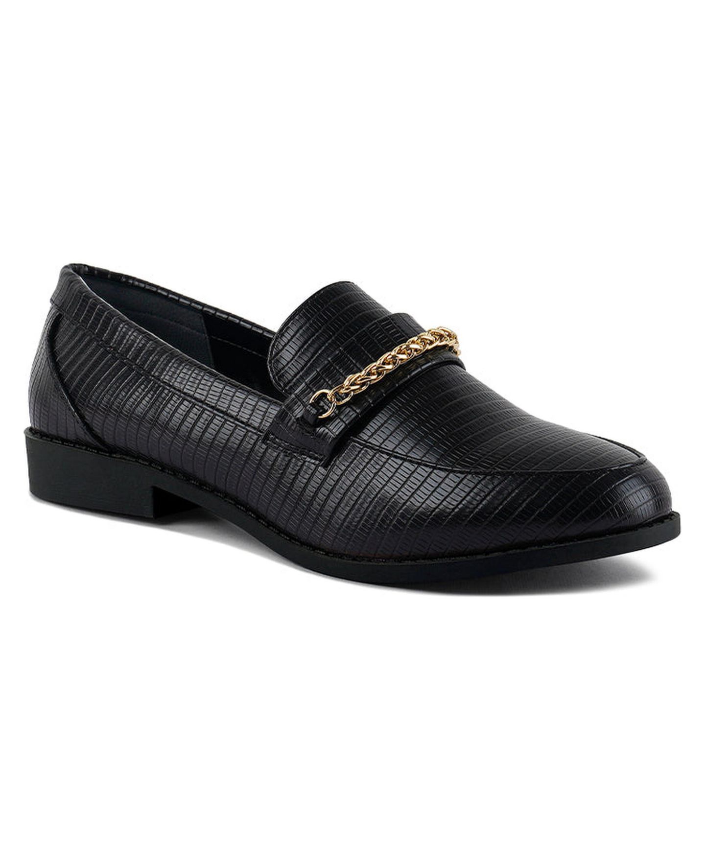 Женские туфли London Rag Vouse Low Block Loafers Adorned With Golden Chain, цвет: Чёрный — фото 3