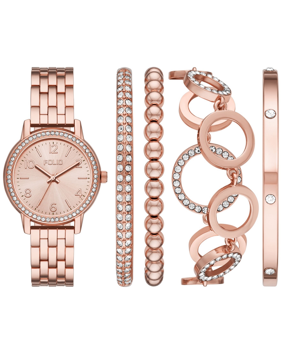 Women's Three Hand Rose Gold-Tone Alloy Watch 35mm Gift Set - Rose Gold-Tone
