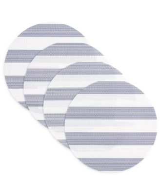 Basics Cabana Stripe Indoor/Outdoor Placemats 4-Pack Set, Reversible, 15" Round