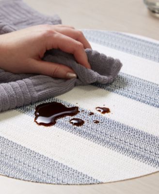 Basics Cabana Stripe Indoor/Outdoor Placemats 4-Pack Set, Reversible, 15" Round