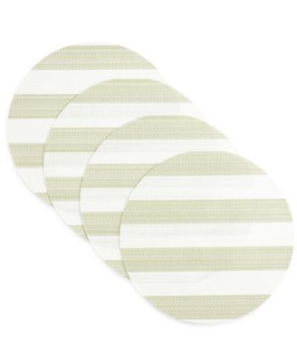 Basics Cabana Stripe Indoor/Outdoor Placemats 4-Pack Set, Reversible, 15" Round