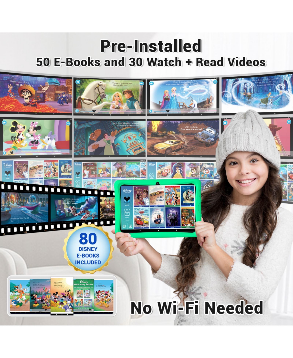Contixo Android Kids Tablet 64GB, (2024 Model) Includes 80+ Disney Storybooks, Kid-Proof Case