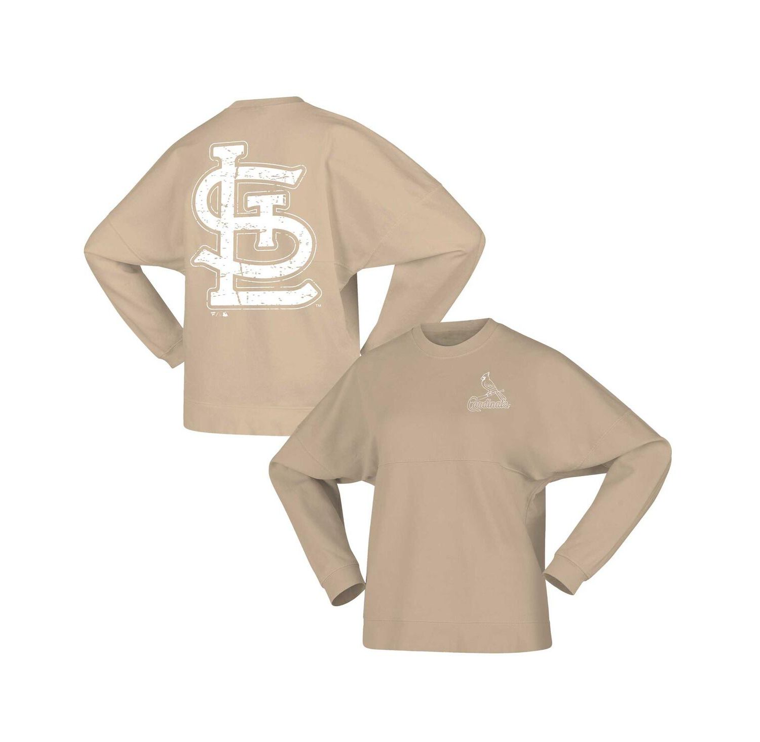 Women's Tan Distressed St. Louis Cardinals Branded Fleece Pullover Sweatshirt