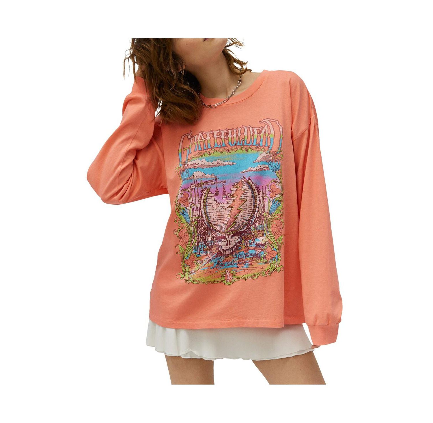 Women's Coral The Grateful Dead Merch Long Sleeve T-shirt