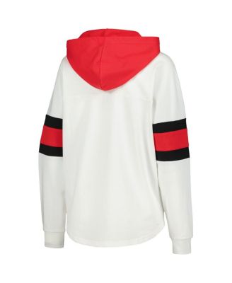 Women's White, Red Detroit Red Wings Goal Zone Long Sleeve Lace-Up Hoodie T-shirt