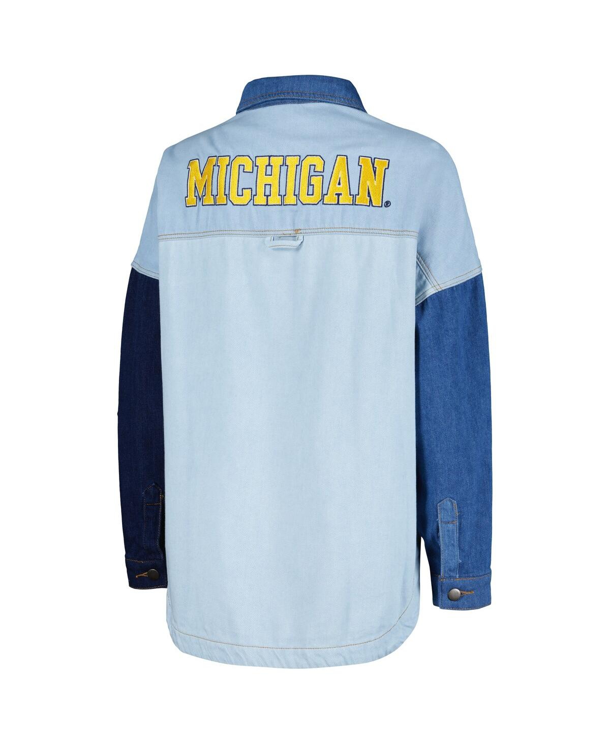 Shop Hype And Vice Women's  Denim Michigan Wolverines Multi-hit Hometown Full-snap Jacket
