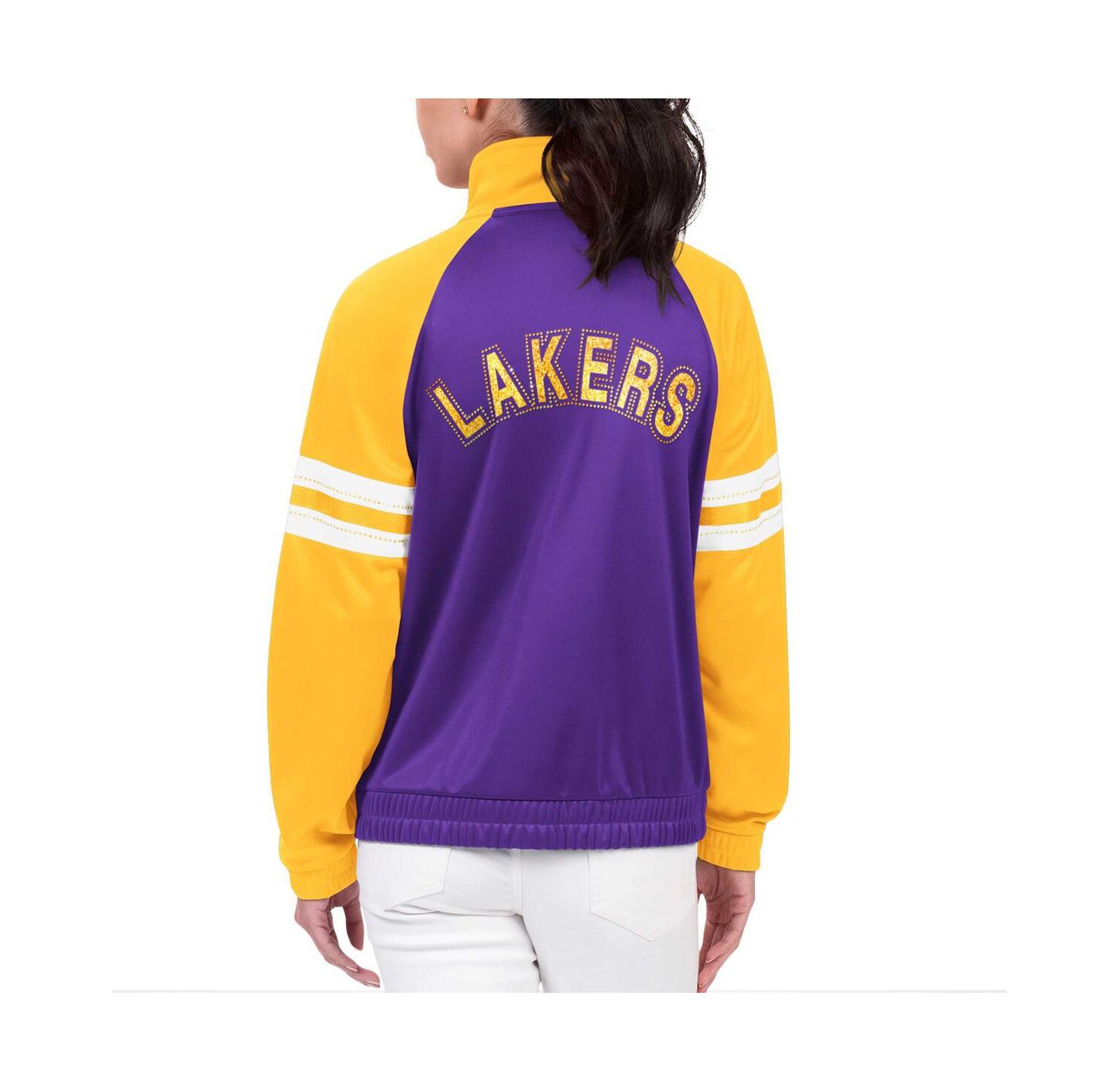 Women's Purple Los Angeles Lakers Main Player Raglan Rhinestone Full-Zip Track Jacket