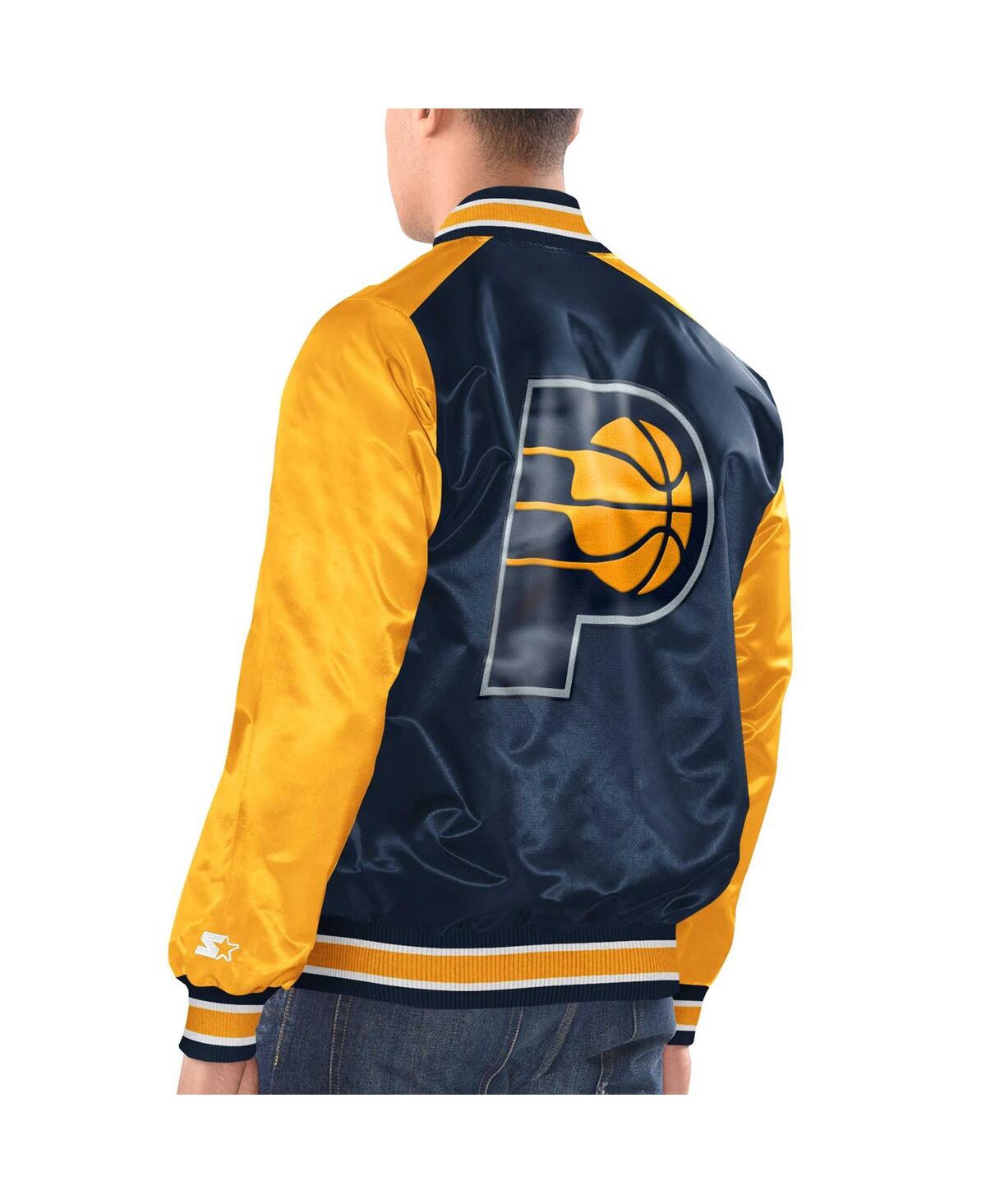 Shop Starter Men's  Navy, Gold Indiana Pacers Renegade Satin Full-snap Varsity Jacket In Navy,gold