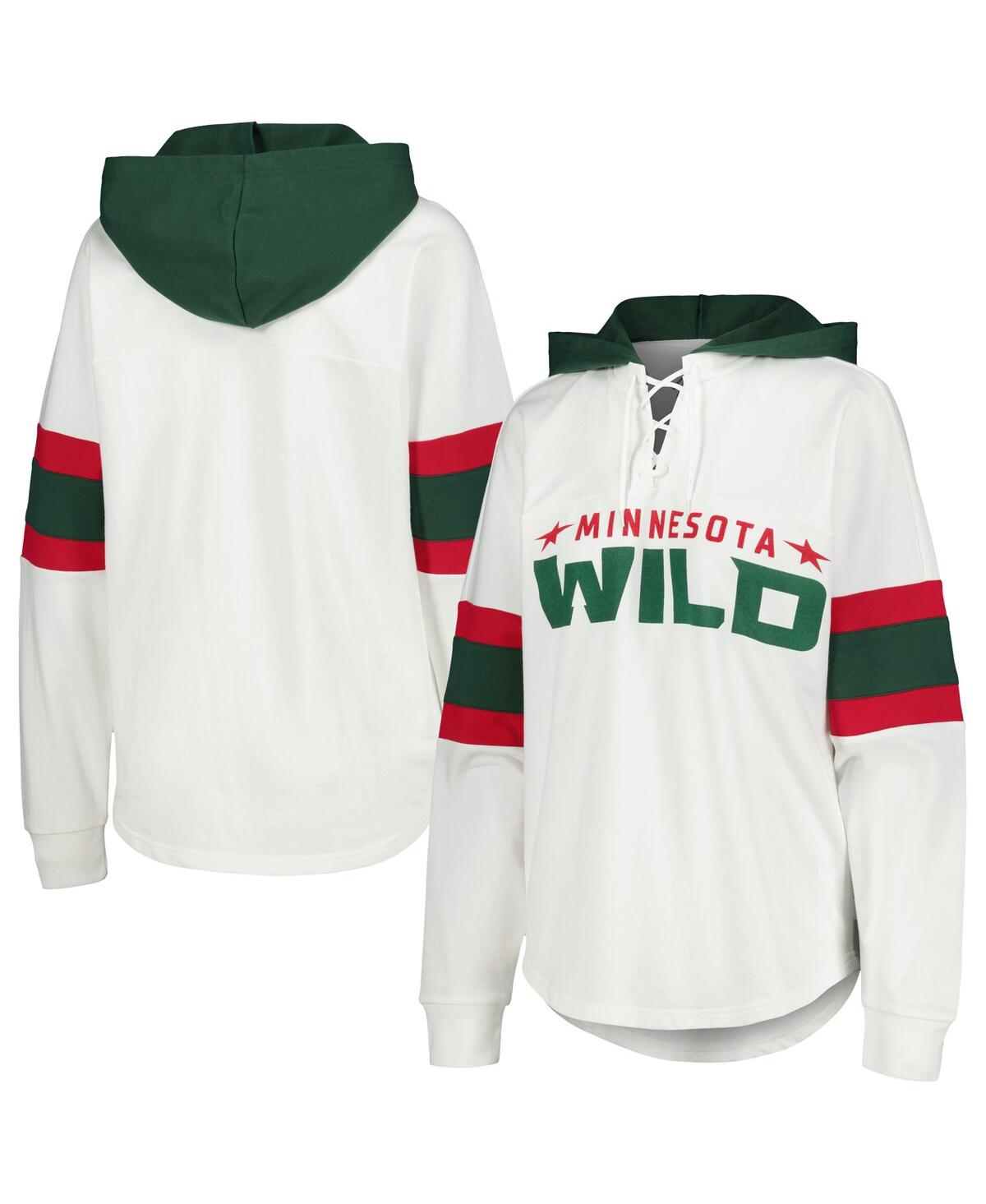 Women's G-iii 4Her by Carl Banks White, Green Minnesota Wild Goal Zone Long Sleeve Lace-Up Hoodie T-shirt - White, Green