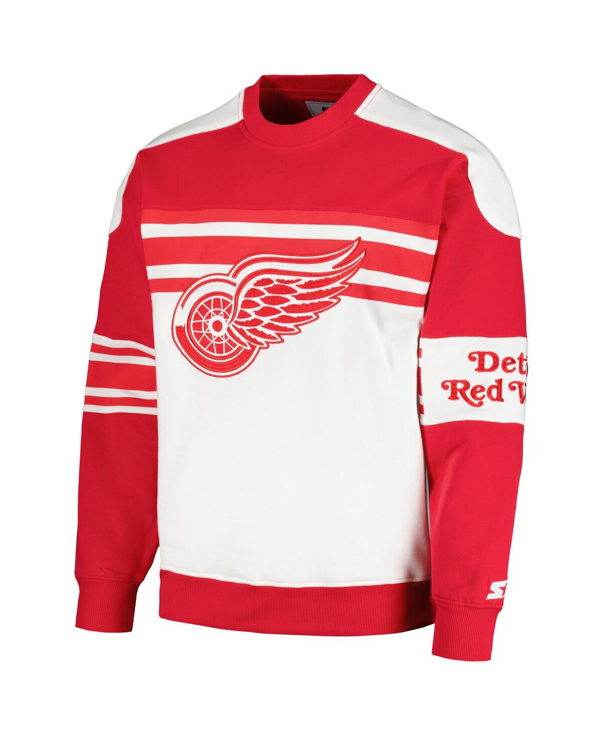 Shop Starter Men's  White Detroit Red Wings Defense Fleece Crewneck Pullover Sweatshirt