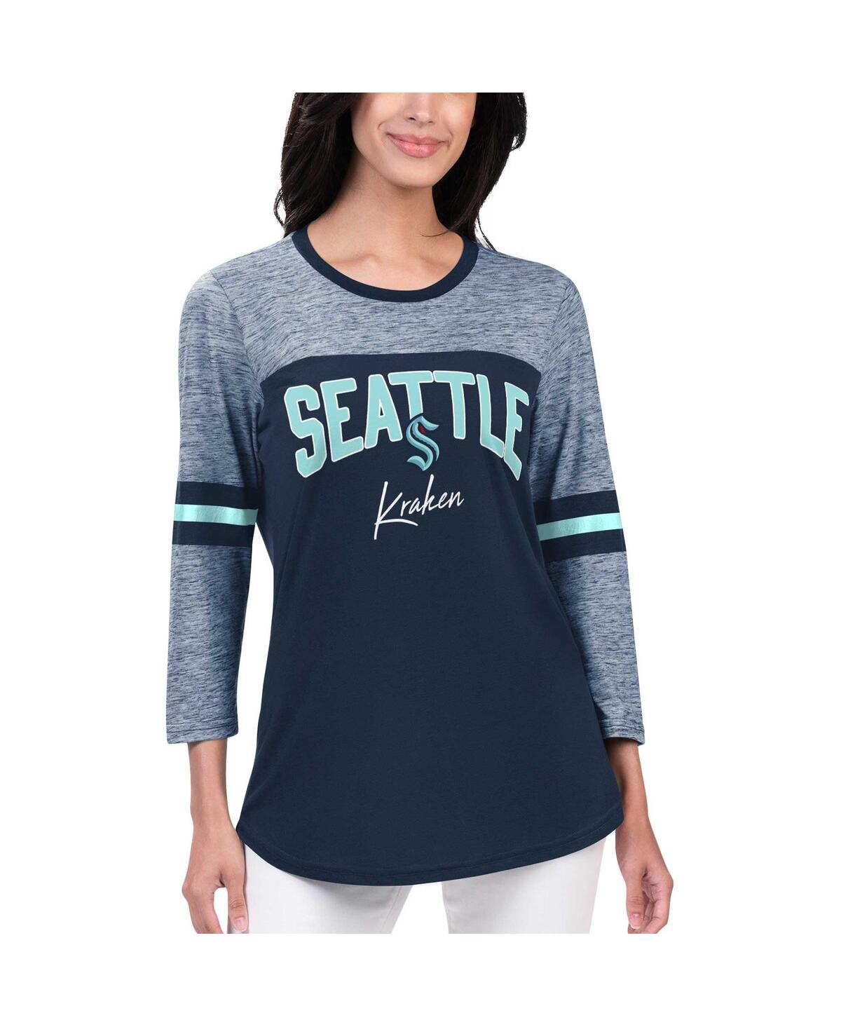 G-iii 4her By Carl Banks Women's  Deep Sea Blue Seattle Kraken Play The Game 3/4-sleeve T-shirt