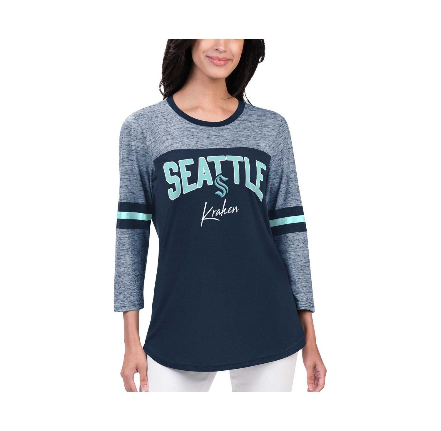 Women's Deep Sea Blue Seattle Kraken Play The Game 3/4-Sleeve T-shirt