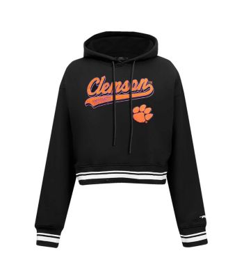 Women's Black Clemson Tigers Script Tail Fleece Cropped Pullover Hoodie