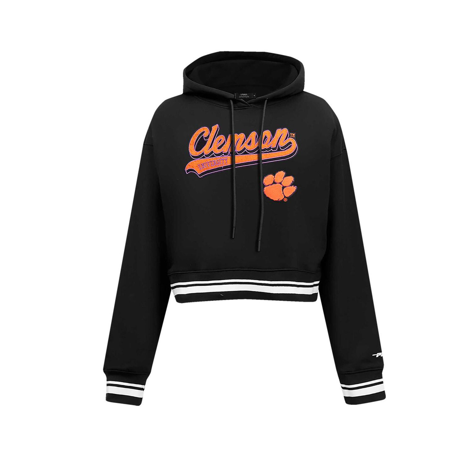 Women's Black Clemson Tigers Script Tail Fleece Cropped Pullover Hoodie