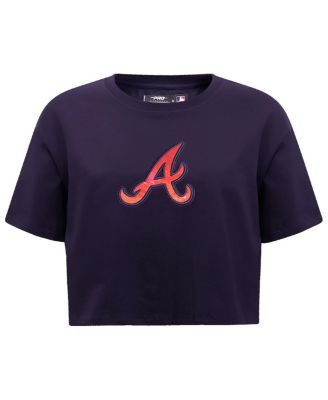 Women's Navy Atlanta Braves Painted Sky Boxy Cropped T-shirt