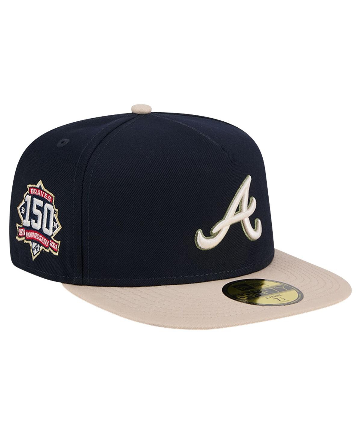 New Era Men's  Navy Atlanta Braves Canvas A-frame 59fifty Fitted Hat
