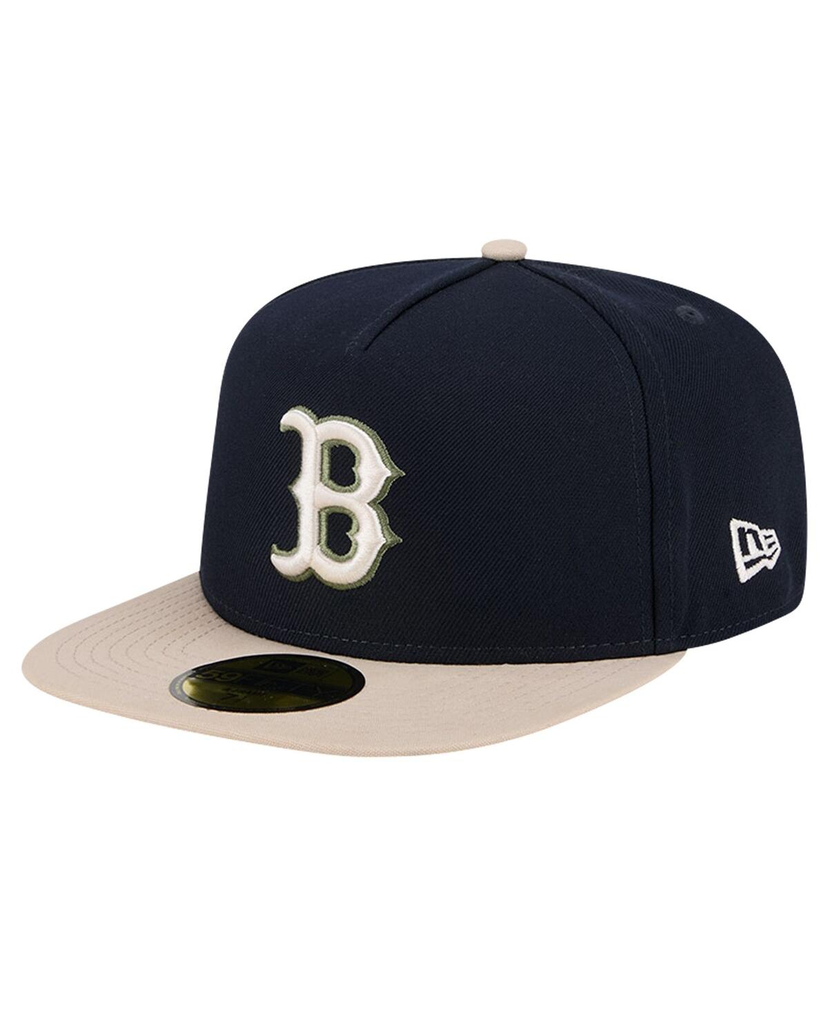 Shop New Era Men's  Navy Boston Red Sox Canvas A-frame 59fifty Fitted Hat
