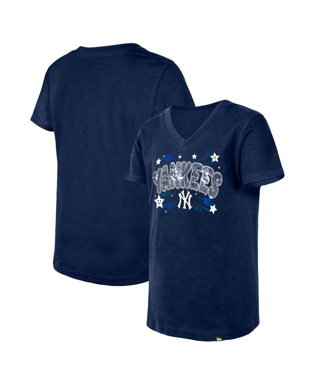 Shop New Era Big Girls  Navy New York Yankees Sequin V-neck T-shirt