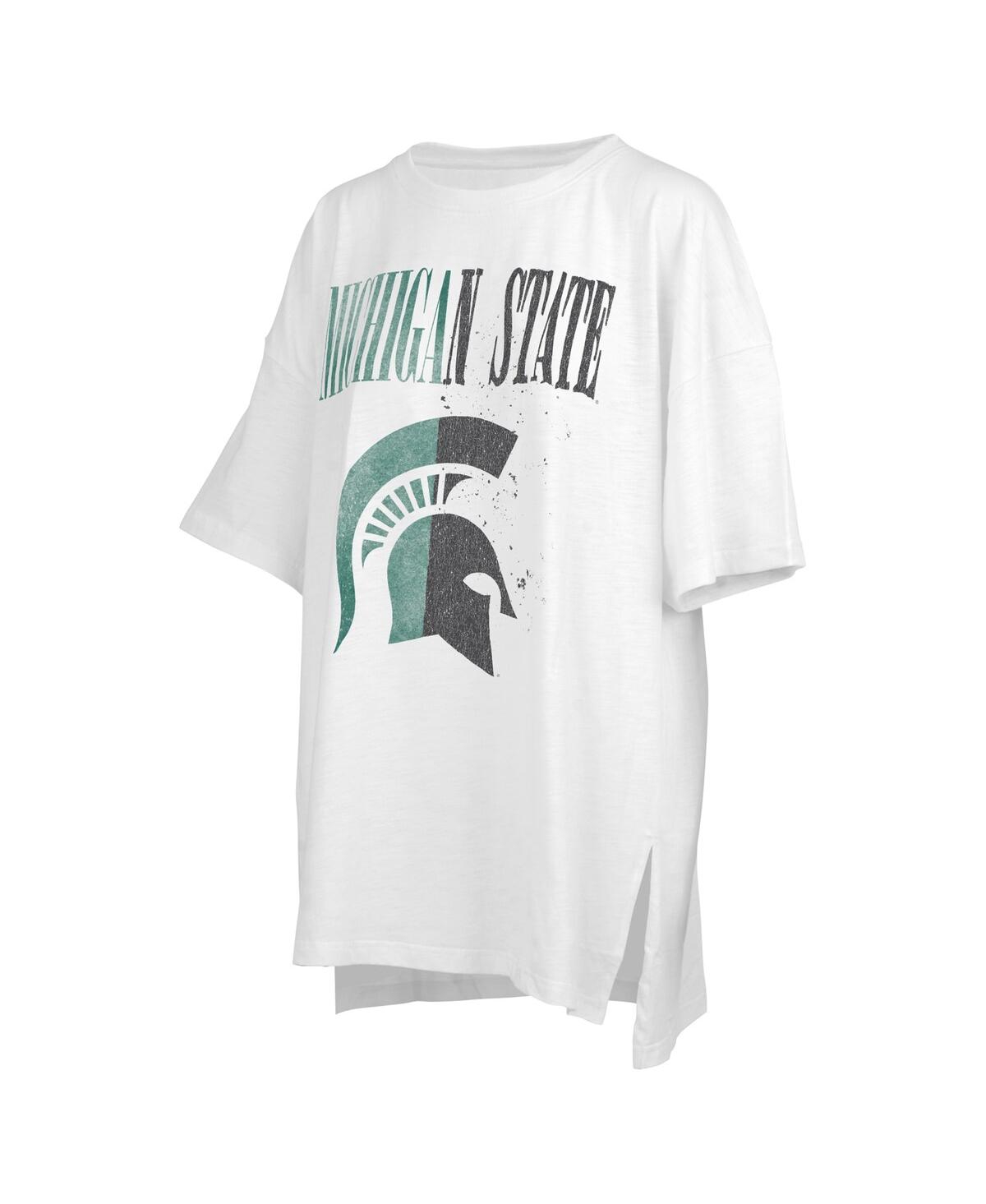 Shop Pressbox Women's  White Distressed Michigan State Spartans Motley Crew Andy Waist Length Oversized T-