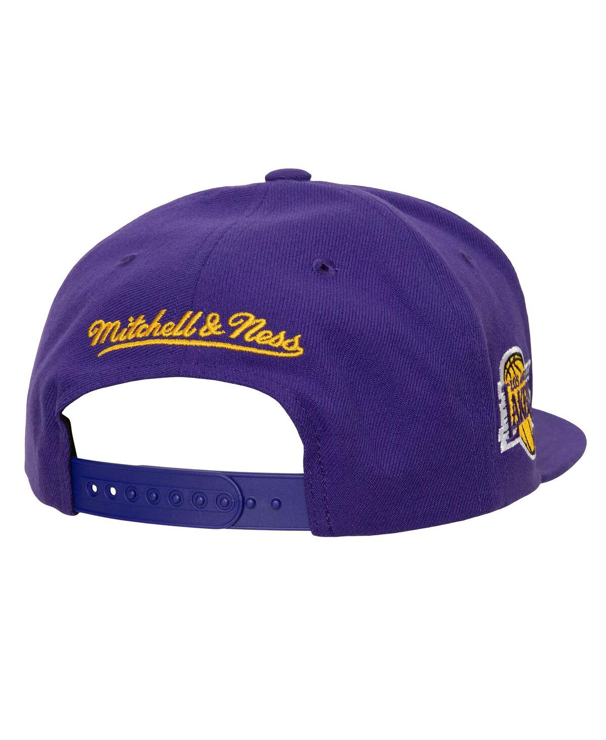 Shop Mitchell & Ness Men's  White, Purple Los Angeles Lakers Retro Sport Colorblock Script Snapback Hat In White,purple