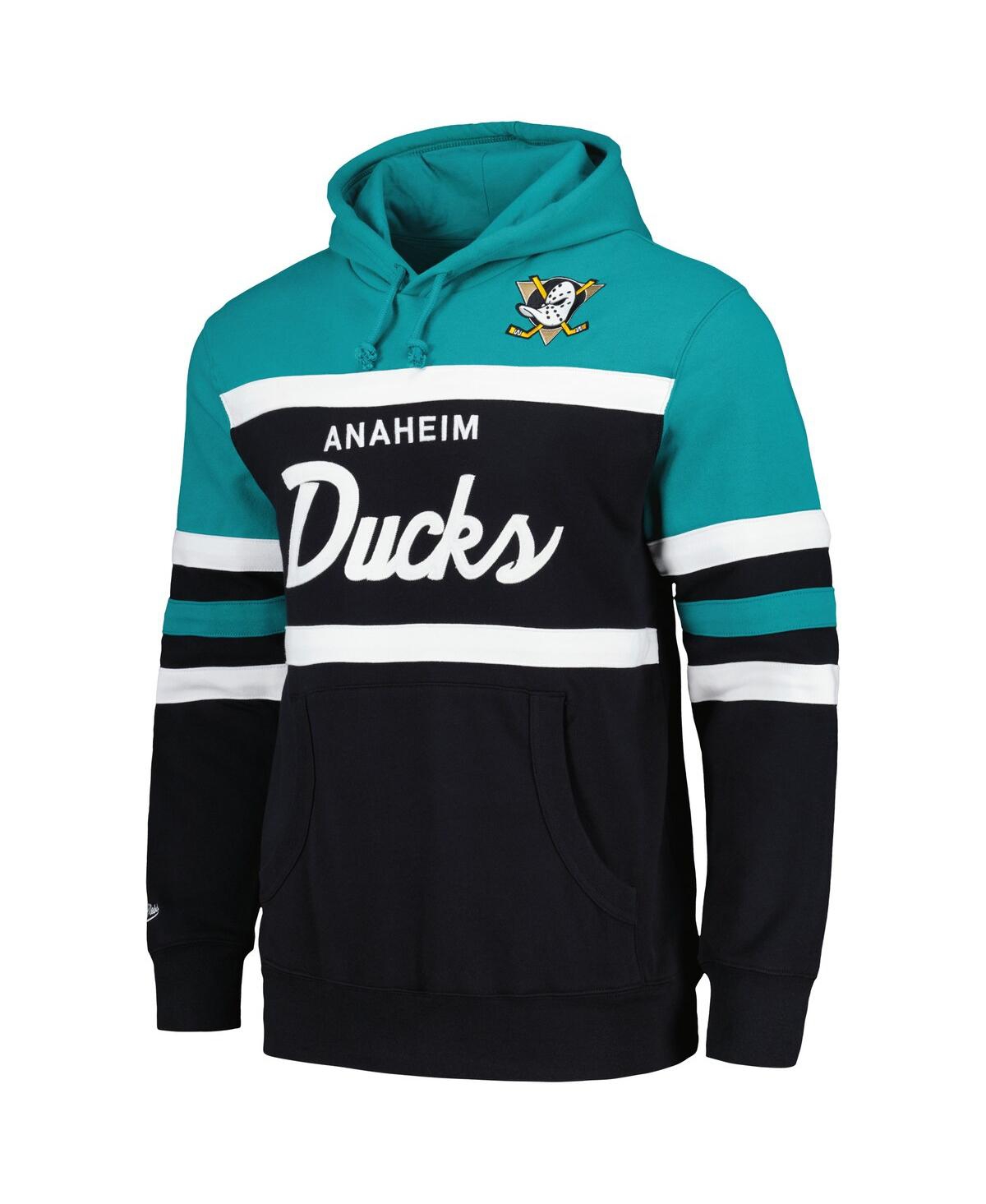 Mitchell & Ness Men's  Black, Teal Anaheim Ducks Head Coach Pullover Hoodie In Black,teal