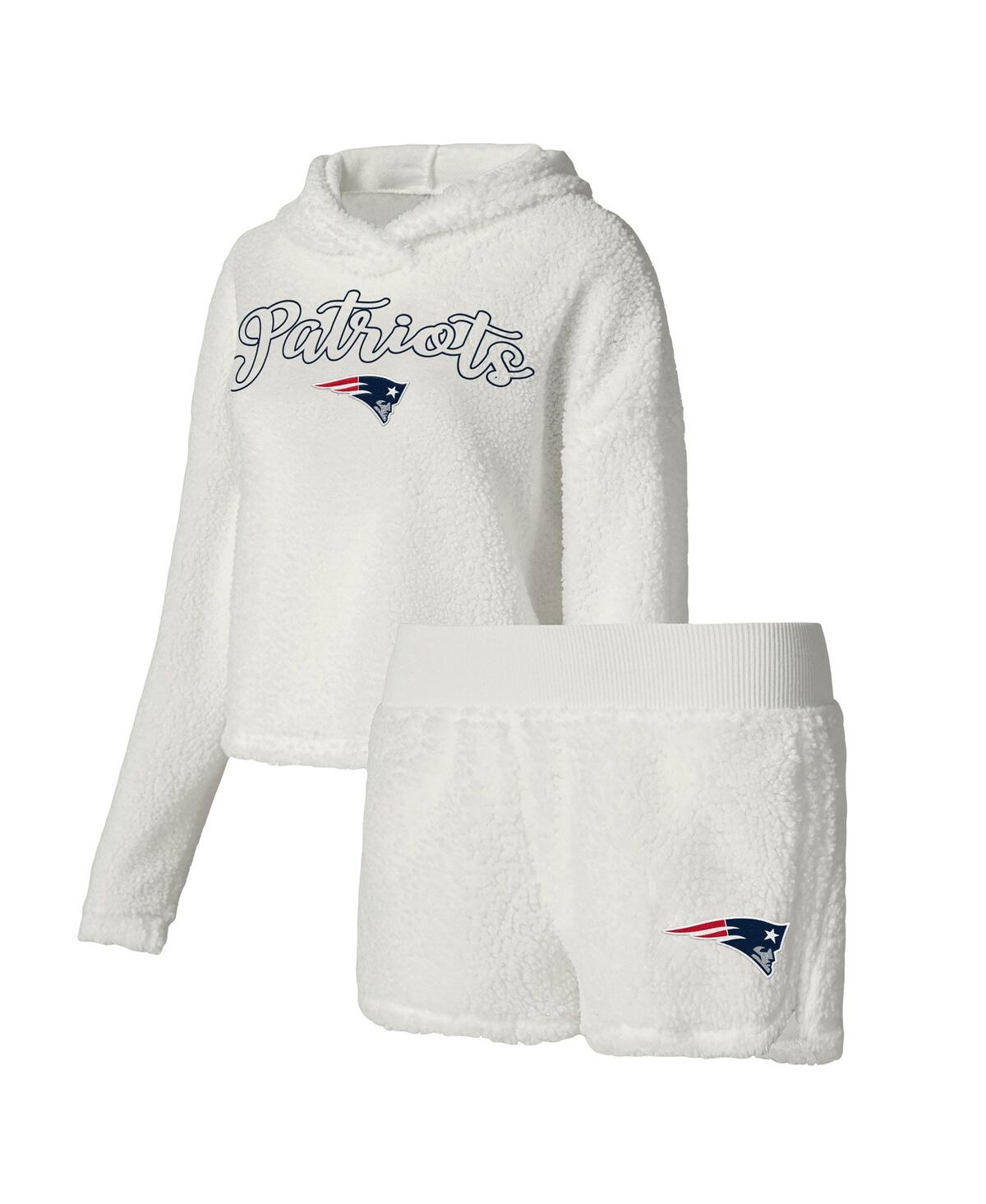 Shop Concepts Sport Women's  White New England Patriots Fluffy Pullover Sweatshirt And Shorts Sleep Set
